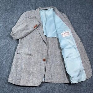 J.G. Hook Harris Tweed Blazer Jacket‎ Men 42R Herringbone Wool Missing Button